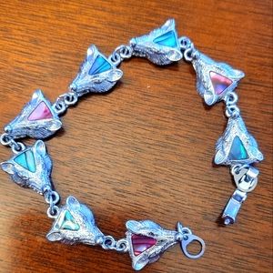 Wolf Head Link Silver Tone Bracelet.